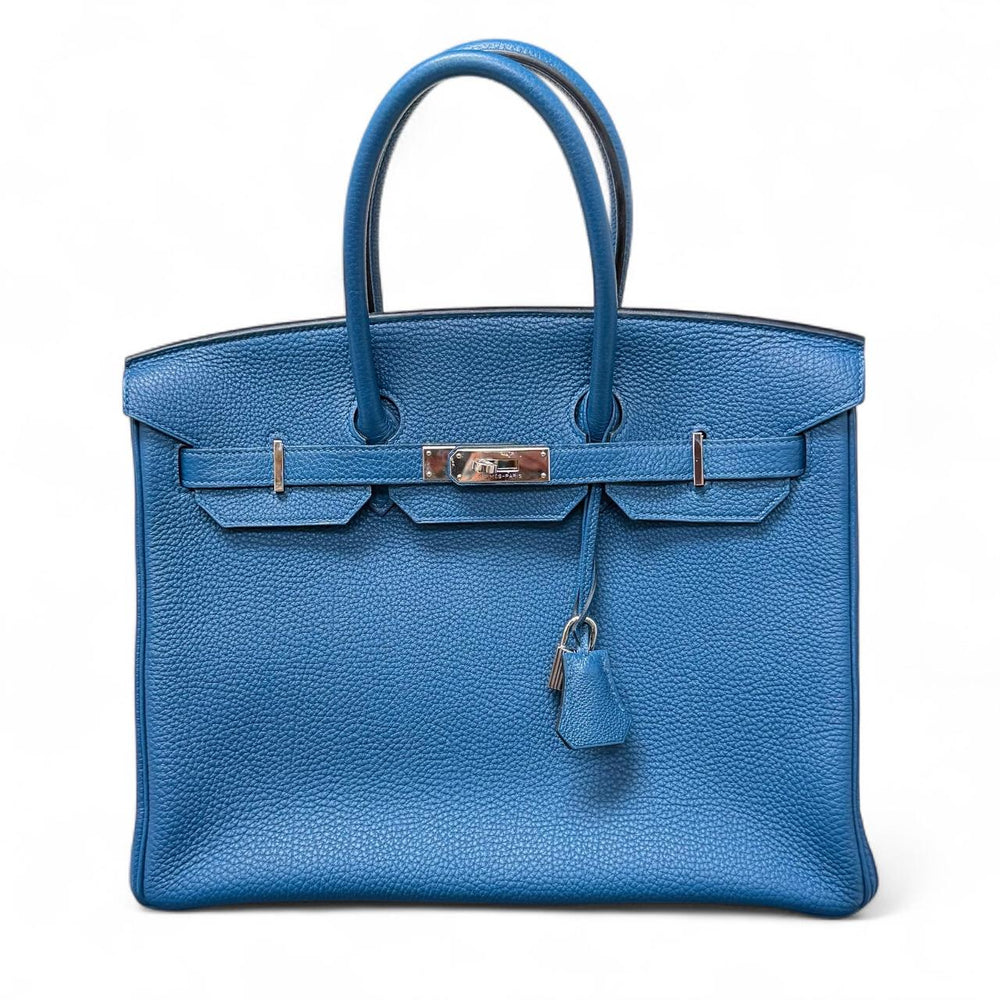 Hermes Blue Birkin 35 Leather Top Handle Bag (2013) - Good Condition