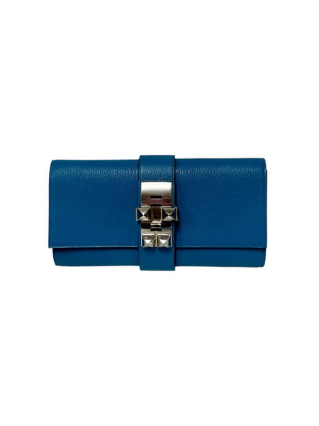 Hermes Blue Mysore Chevre Medor 23 Clutch