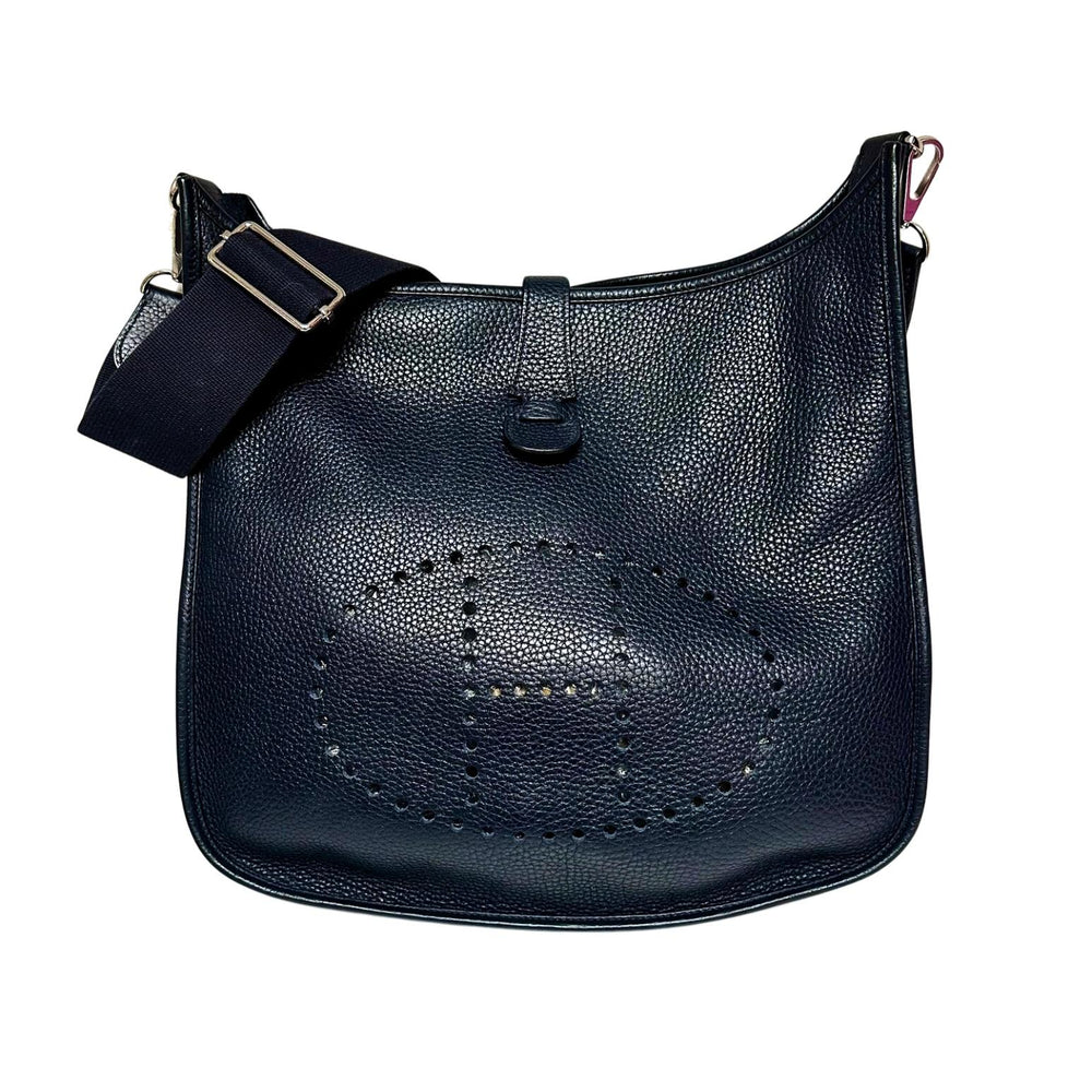Hermes Evelyne III GM Navy Blue Leather Crossbody Handbag