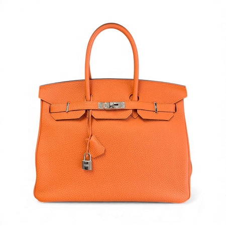 Hermès Birkin 35 Orange Leather Top Handle Bag with Palladium Hardware