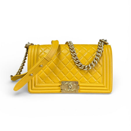 Chanel Yellow Lambskin Medium Boy Bag