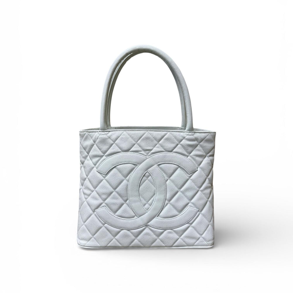 Chanel Light Blue Caviar Medallion Tote Bag