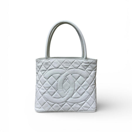 Chanel Light Blue Caviar Medallion Tote Bag
