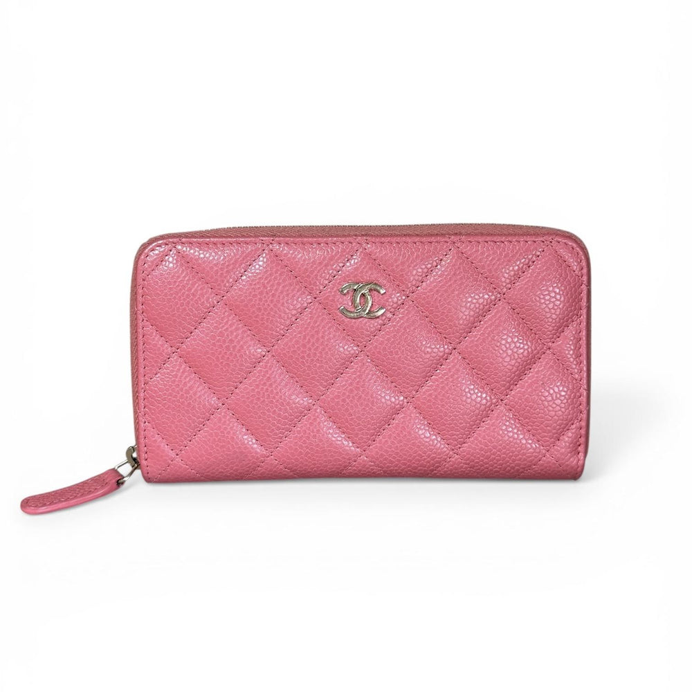 Chanel Pink Caviar Leather Zip Around Wallet