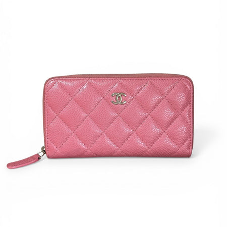 Chanel Pink Caviar Leather Zip Around Wallet