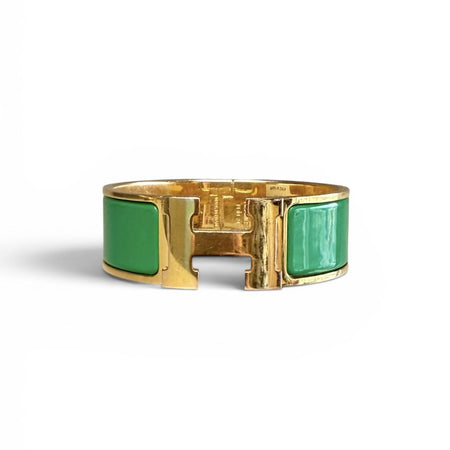 Hermes Green/Gold Wide Clic H Bracelet