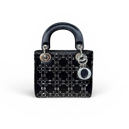 Christian Dior Black Satin Beaded Mini Lady Dior Bag