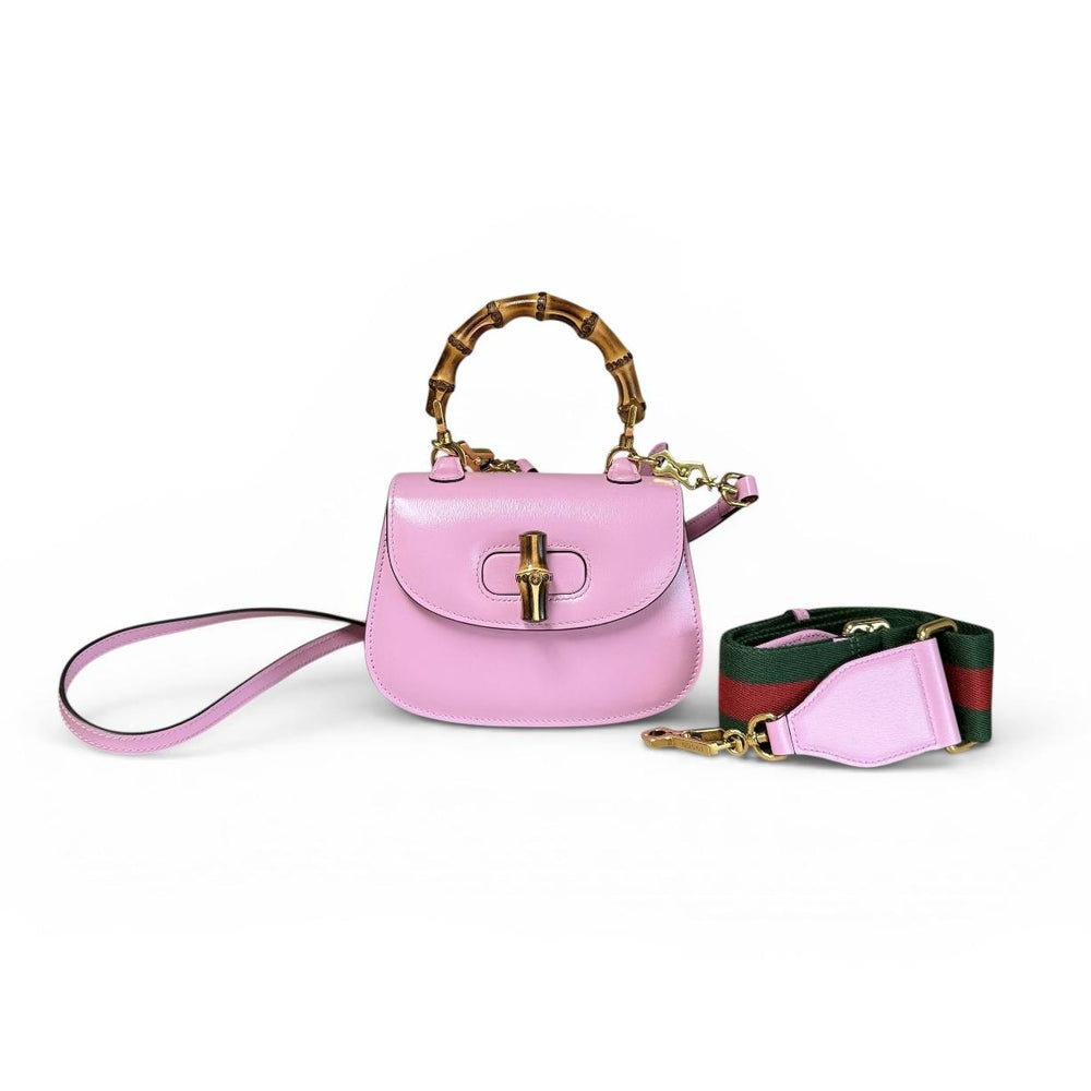 Gucci Pink Bamboo 1947 Mini Bag with 2 Straps