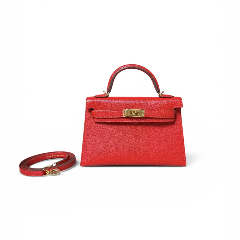 Hermes Red Leather Mini Kelly Sellier Bag with Strap (2018)