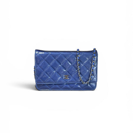 Chanel Blue Patent Leather Wallet On Chain