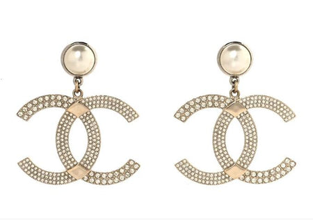 Chanel Crystal Pearl CC Drop Earrings