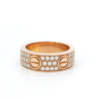 Cartier Pave Diamond Love Ring 18k Rose Gold Size 53