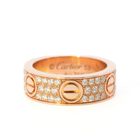 Cartier Pave Diamond Love Ring 18k Rose Gold Size 53