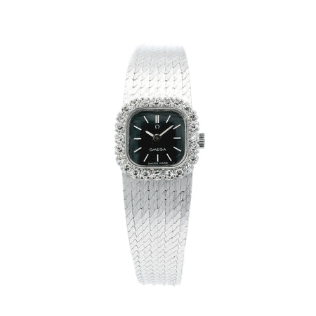 Omega Lady Dress 18k White Gold Diamond Bezel