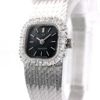 Omega Lady Dress 18k White Gold Diamond Bezel