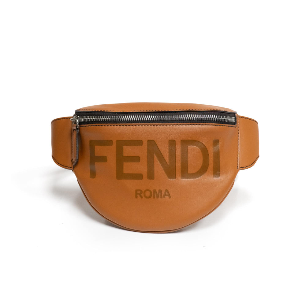 Fendi Vitello Grace Light Logo embossed Small Belt Bag in Brandy