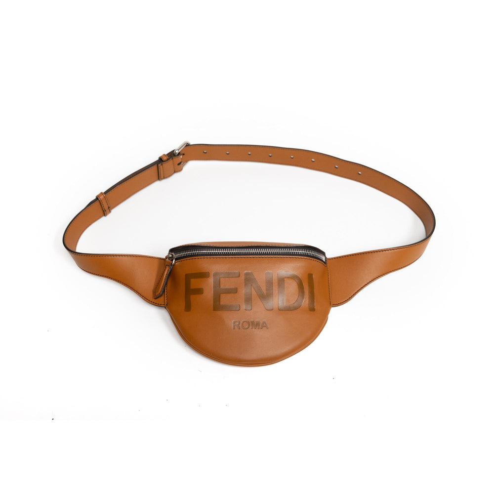 Fendi Vitello Grace Light Logo embossed Small Belt Bag in Brandy