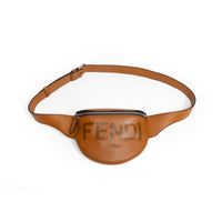 Fendi Vitello Grace Light Logo embossed Small Belt Bag in Brandy