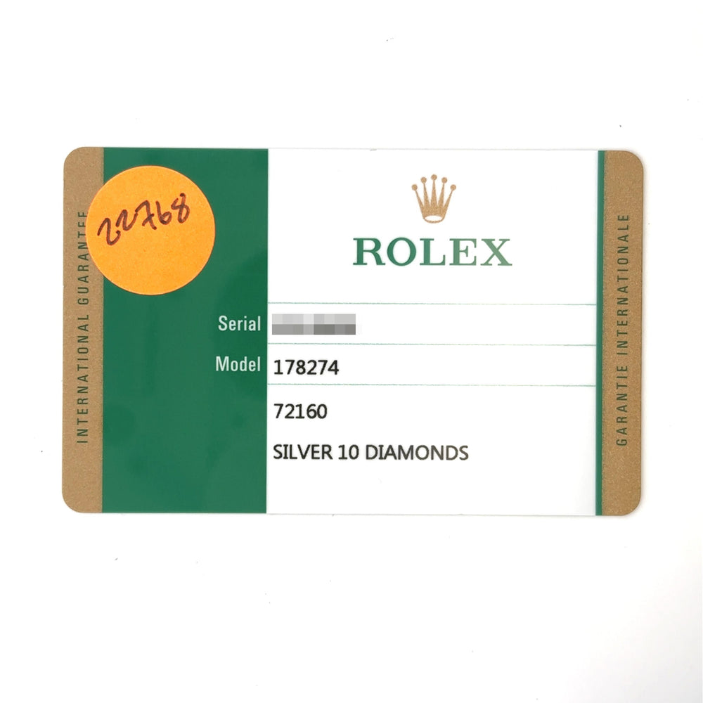 Rolex 178274 card Datejust 31mm SS