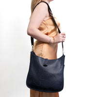 Hermes Evelyne III GM Navy Blue Leather Crossbody Handbag