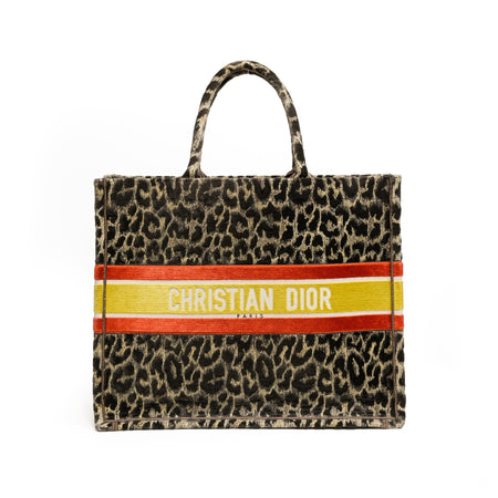 Dior Limited Edition Leopard Velvet Tote Bag - Brown, Good Condition
