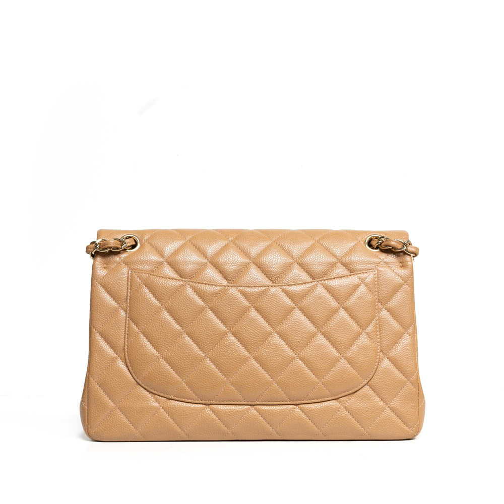 CHANEL Beige Classic Jumbo Double Flap Bag with Gold Hardware