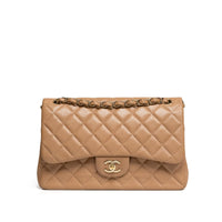 CHANEL Beige Classic Jumbo Double Flap Bag with Gold Hardware