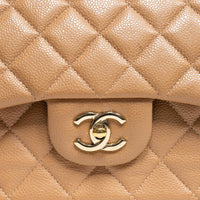CHANEL Beige Classic Jumbo Double Flap Bag with Gold Hardware