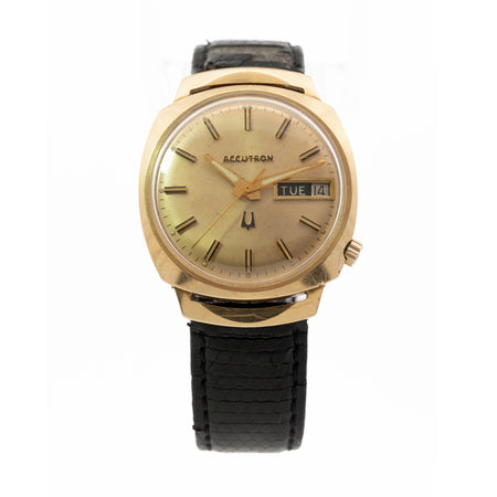 Bulova Accutron Quartz Day Date 14k Gold Filled Original Band