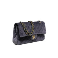 Chanel Blue Suede Classic Medium Double Flap Bag with Gold Hardware