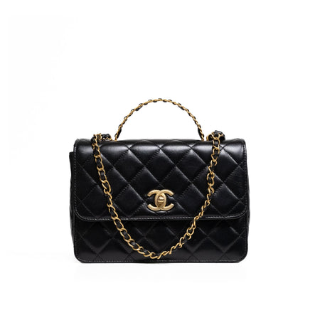 Chanel Woven Top Handle CC Rectangular Black Flap Bag