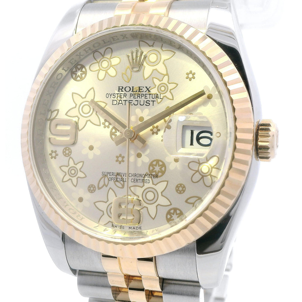 Rolex Datejust 18k YG/SS 36mm 116233 Floral Dial