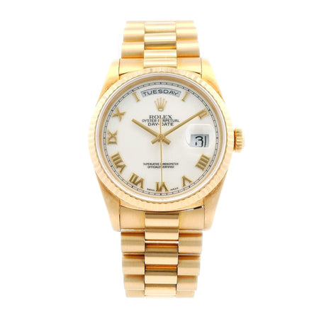 Rolex Day-Date 18k YG White Dial 36mm 18238