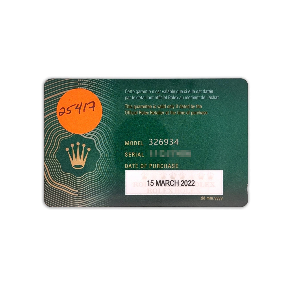 Rolex Sky-Dweller SS 326934 card