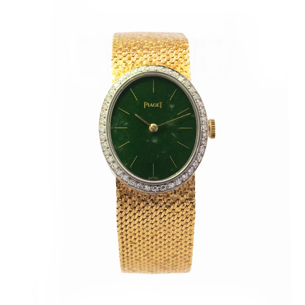 Piaget Rare Nephrite Jade Dial Diamond Bezel Mesh 18k YG Band