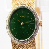 Piaget Rare Nephrite Jade Dial Diamond Bezel Mesh 18k YG Band