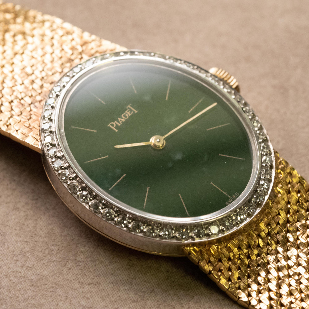 Piaget Rare Nephrite Jade Dial Diamond Bezel Mesh 18k YG Band