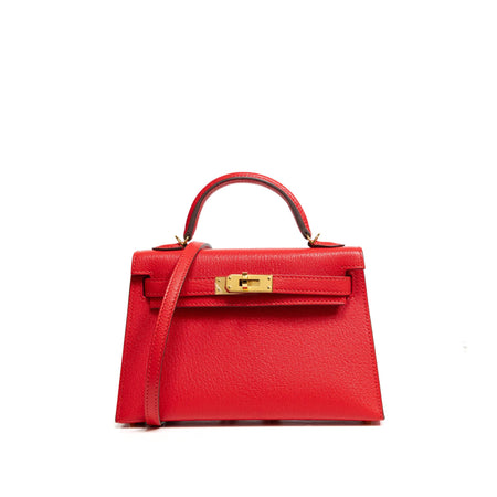 Hermes Red Leather Mini Kelly Sellier Bag with Strap (2018)