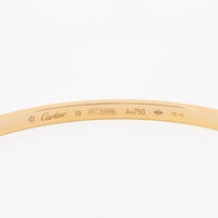 Cartier Thin Love Bracelet Size 19 18k YG