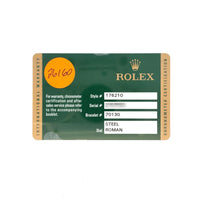 Rolex Datejust 26mm 2008 SS 176210 card
