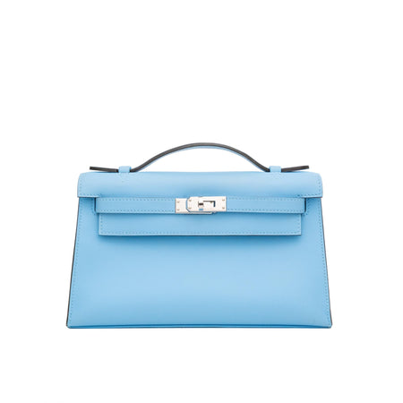Hermes Kelly Pochette Clutch in Celeste Swift with Palladium Hardware (2025)