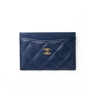 Chanel Navy Quilted Caviar Classic Card Holder