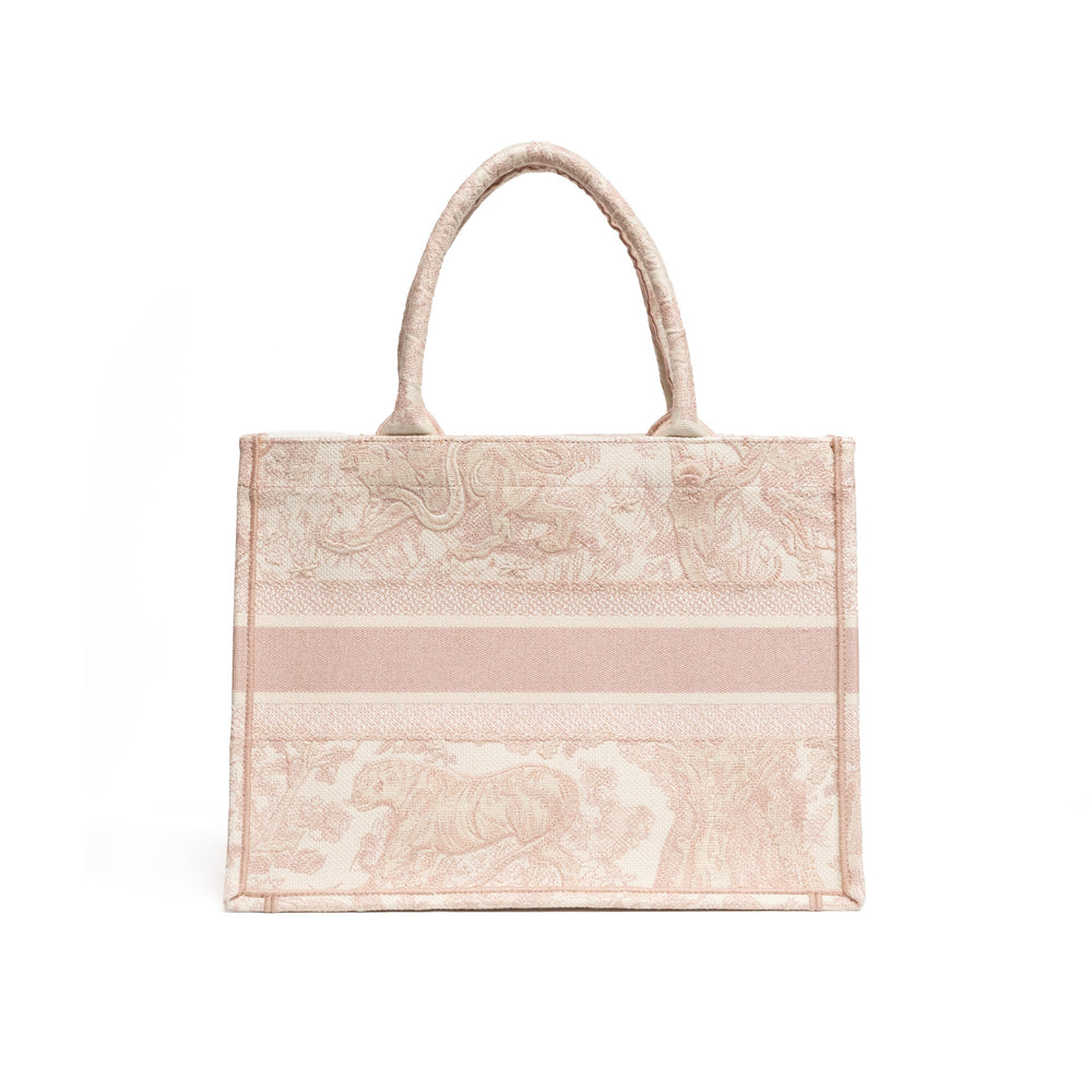 Christian Dior Ecru & Pink Toile de Jouy Embroidery Medium Book tote