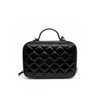 Chanel Black Double Zip Vanity Case Quilted Shiny Lambskin Small