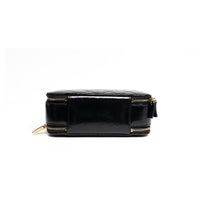 Chanel Black Double Zip Vanity Case Quilted Shiny Lambskin Small