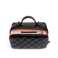 Chanel Black Double Zip Vanity Case Quilted Shiny Lambskin Small