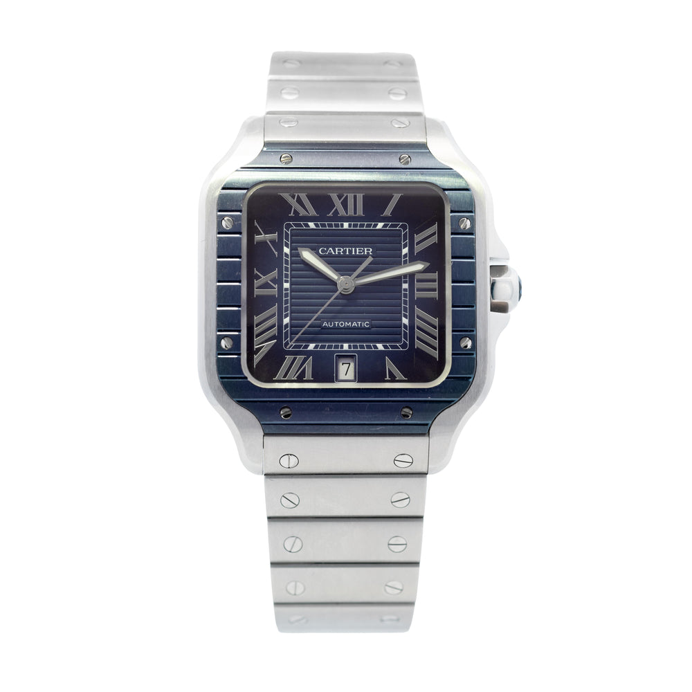 Cartier Santos Large Blue Dial & Bezel SS WSSA0048 B&P