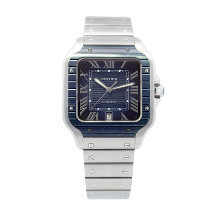 Cartier Santos Large Blue Dial & Bezel SS WSSA0048 B&P