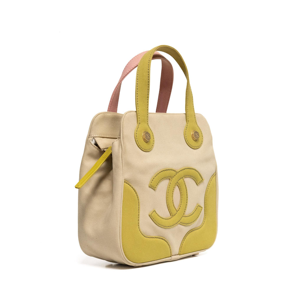 Vintage Chanel Marshmallow Canvas Tote Green and Pink