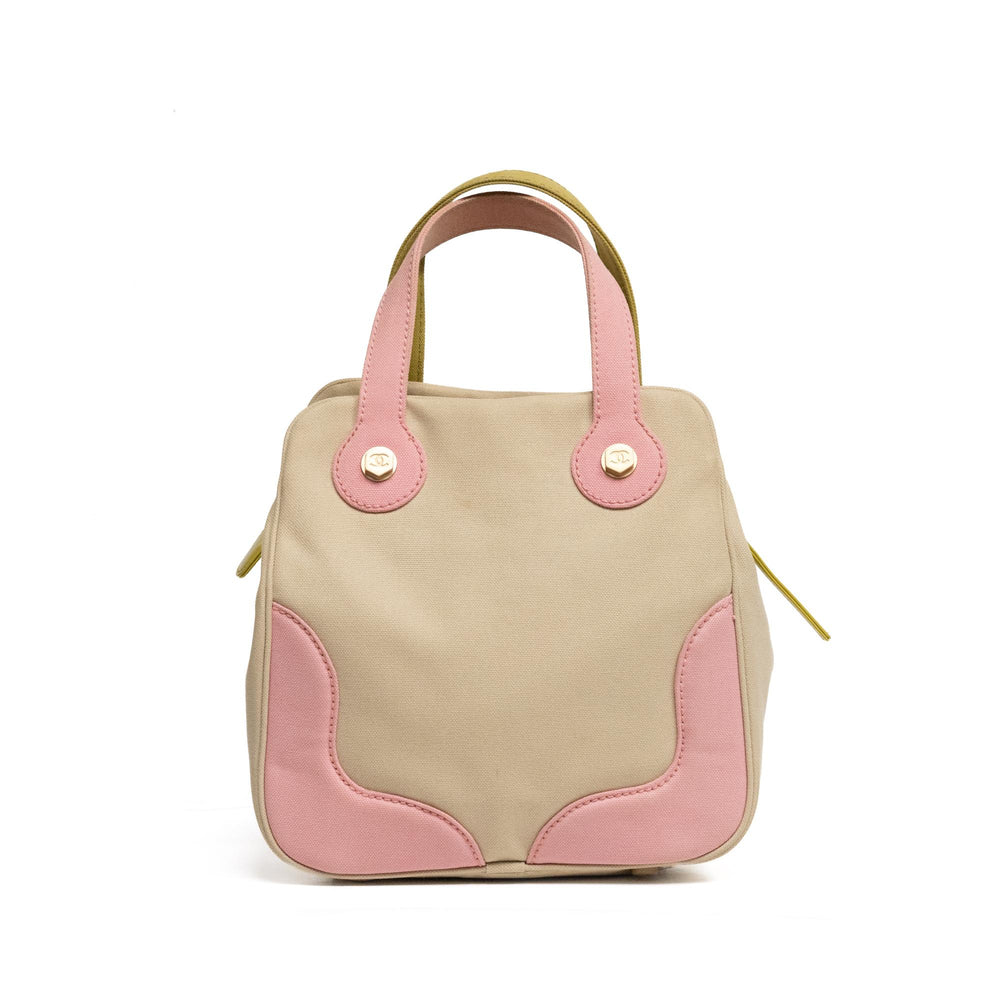 Vintage Chanel Marshmallow Canvas Tote Green and Pink